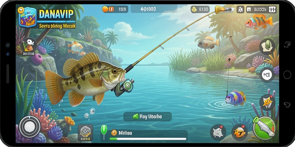Tampilan gameplay memancing yang mendebarkan di DANAVIP.
