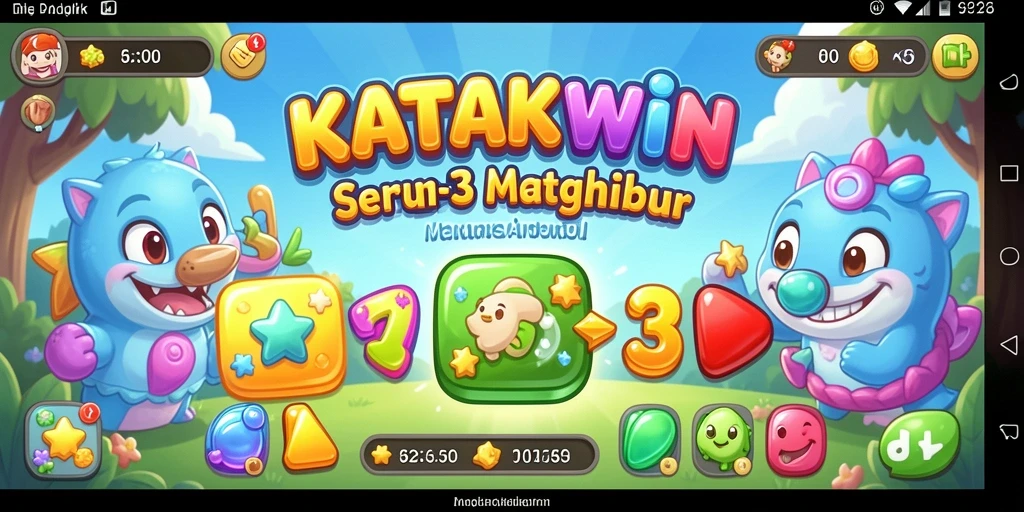 Tampilan gameplay KATAKWIN yang penuh warna dan menarik.