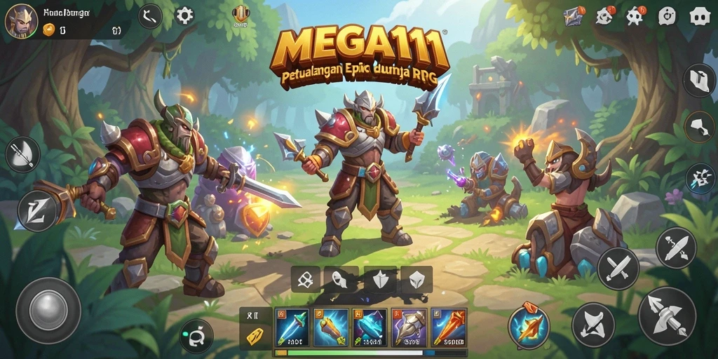 Screenshot gameplay MEGA111 menampilkan aksi pertarungan yang intens dan karakter yang menarik.