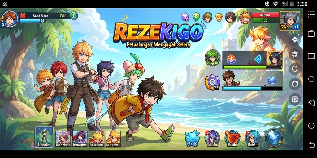 Tampilan aksi seru dari gameplay REZEKIGO yang menampilkan karakter anime.